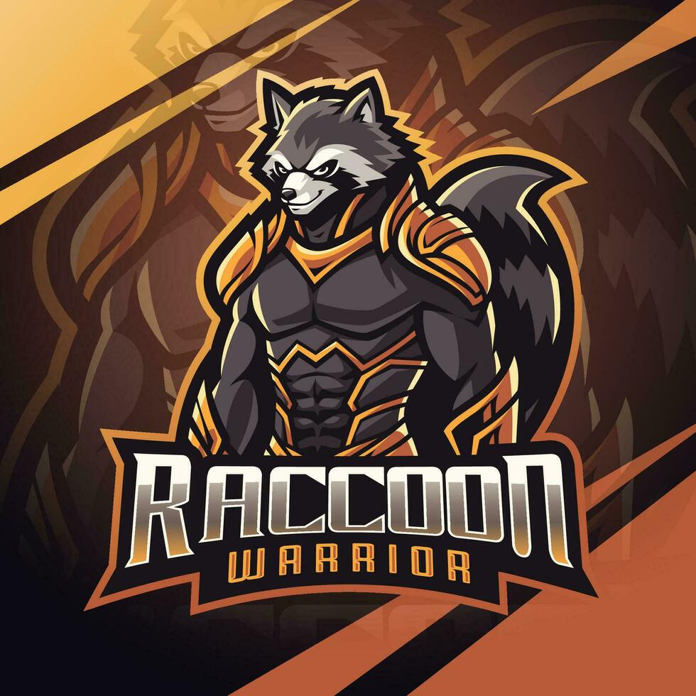 Raccon warrior esport mascot logo design vector