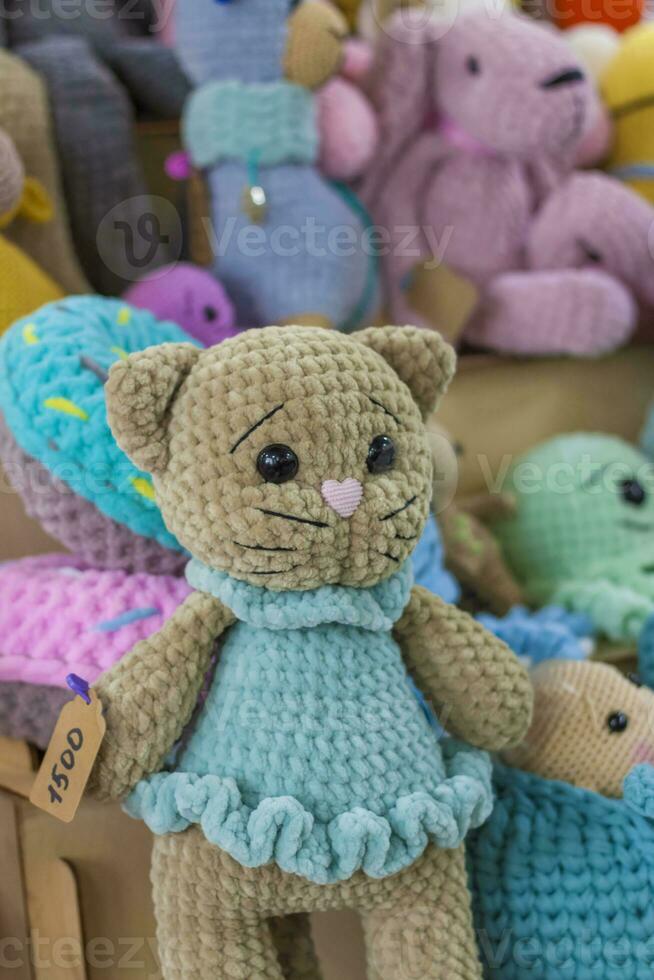 Knitted toys. Crocheted cute little animals. handmade toy, Plush Stuffed toys, photo