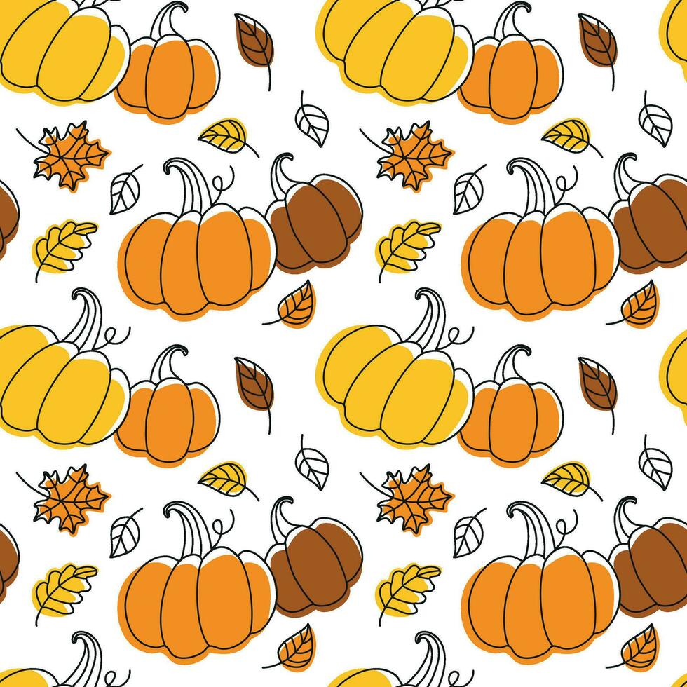 Pumpkins and autumn foliage. Autumn mood. Seamless pattern. Vector. vector