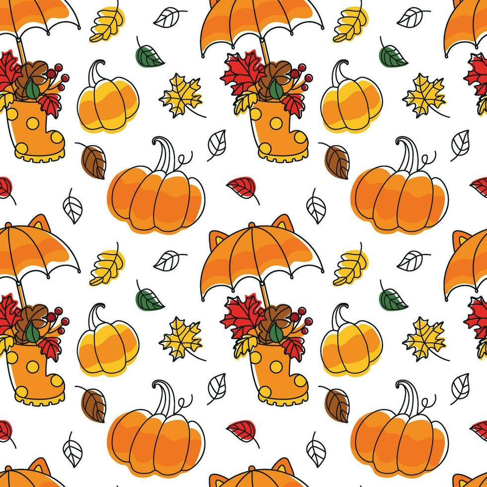 Pumpkins and autumn foliage. Autumn mood. Seamless pattern. Vector. vector