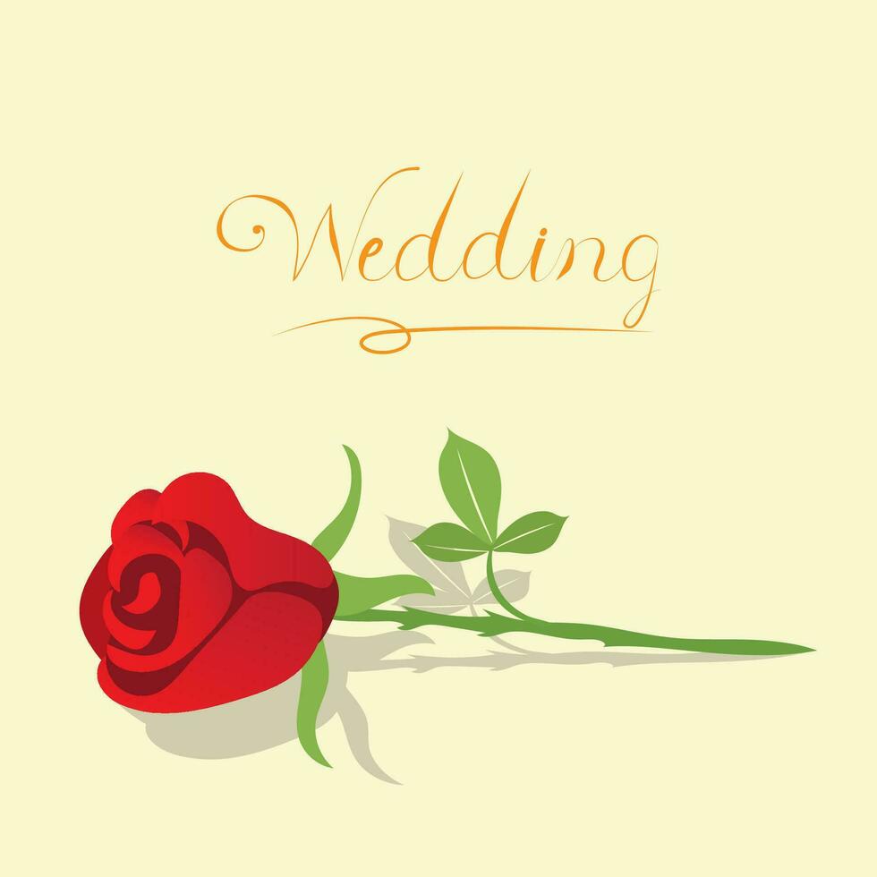 Vintage wedding invitation with a red rose on the yellow background. vector