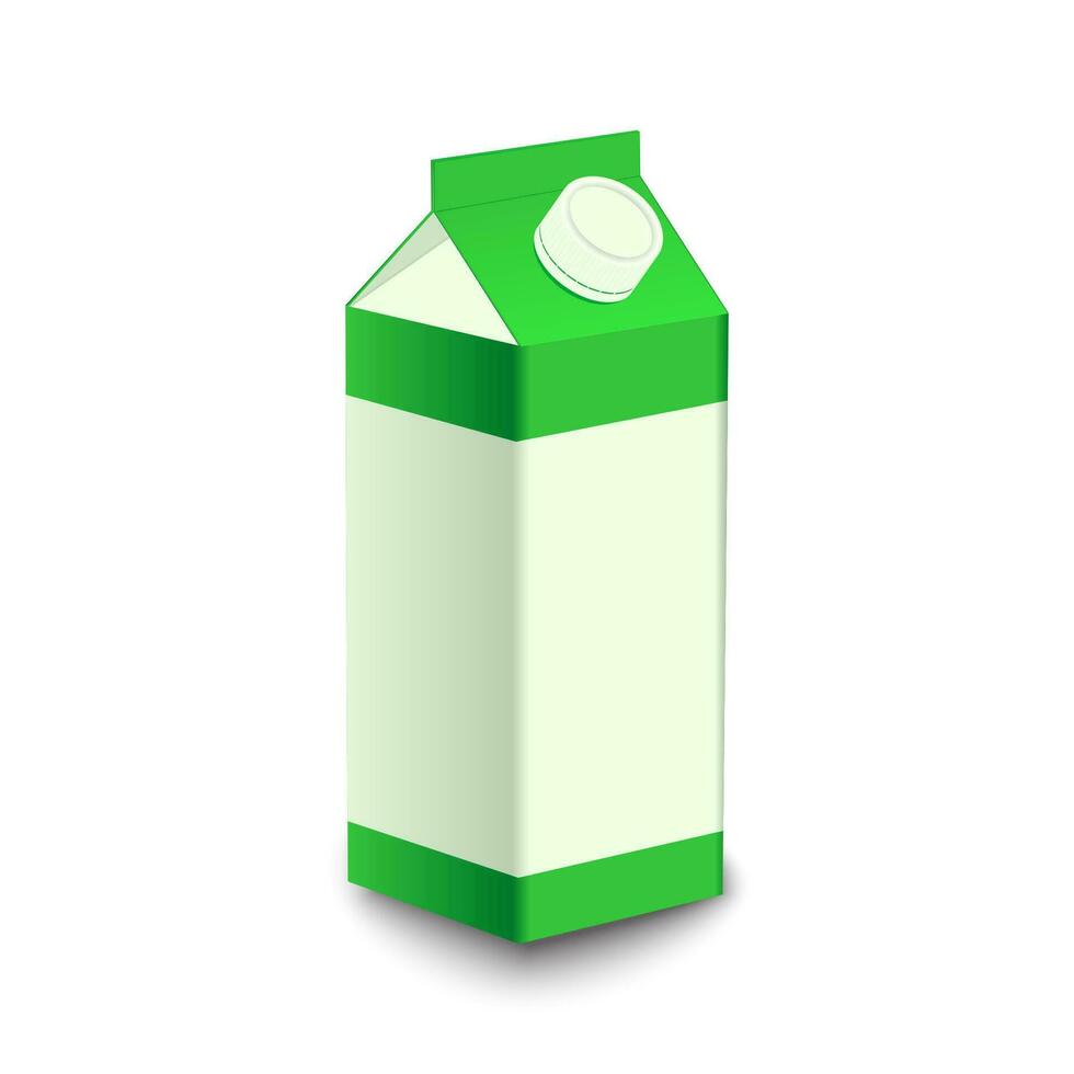 blanco caja paquete modelo con verde faja para jugo o leche. vector