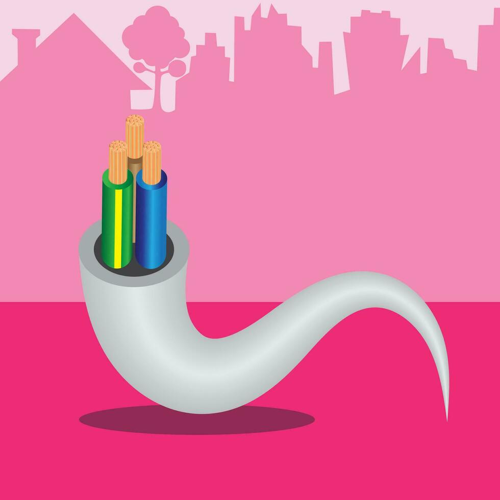 electrical copper wire on city background. vector