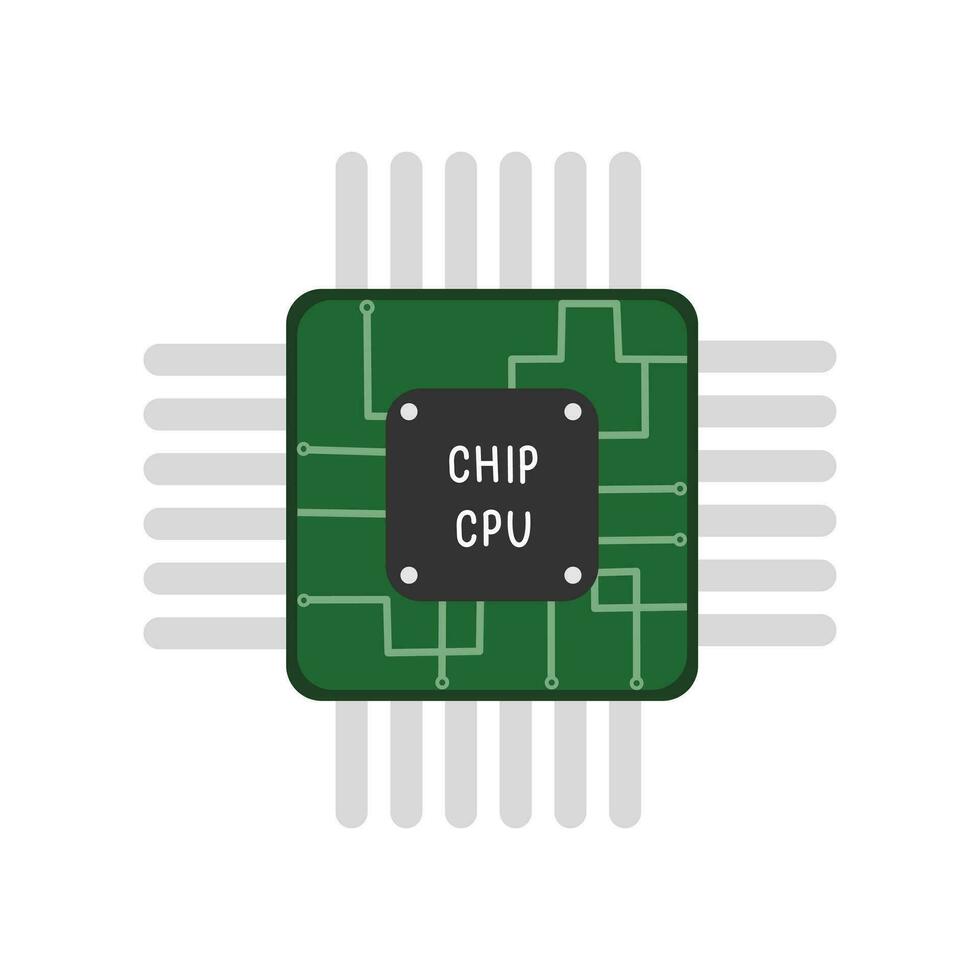 procesador o electrónico chip en circuito tablero. plano vector ilustración computadora chip, circuito junta, UPC.