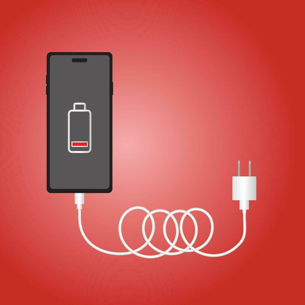 Phone charging icon in flat style isolated on red background. Symbol vector illustration.