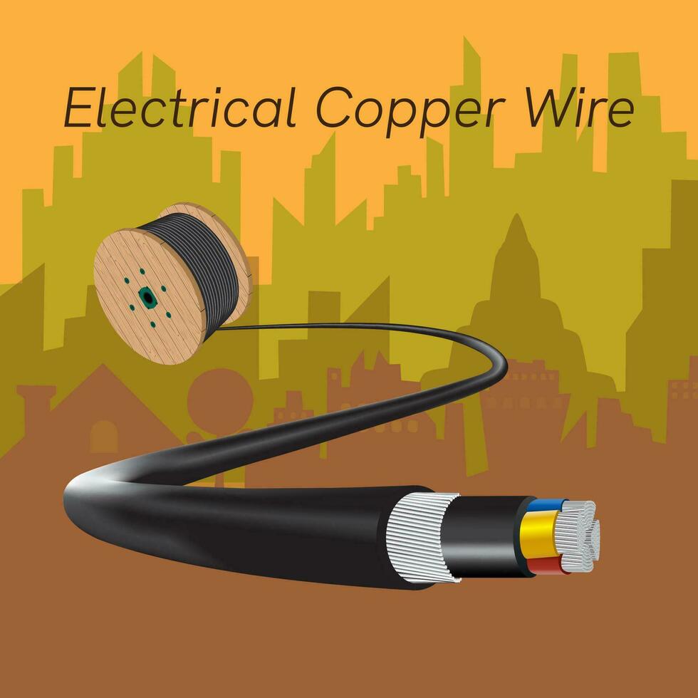electrical copper wire on city background. vector