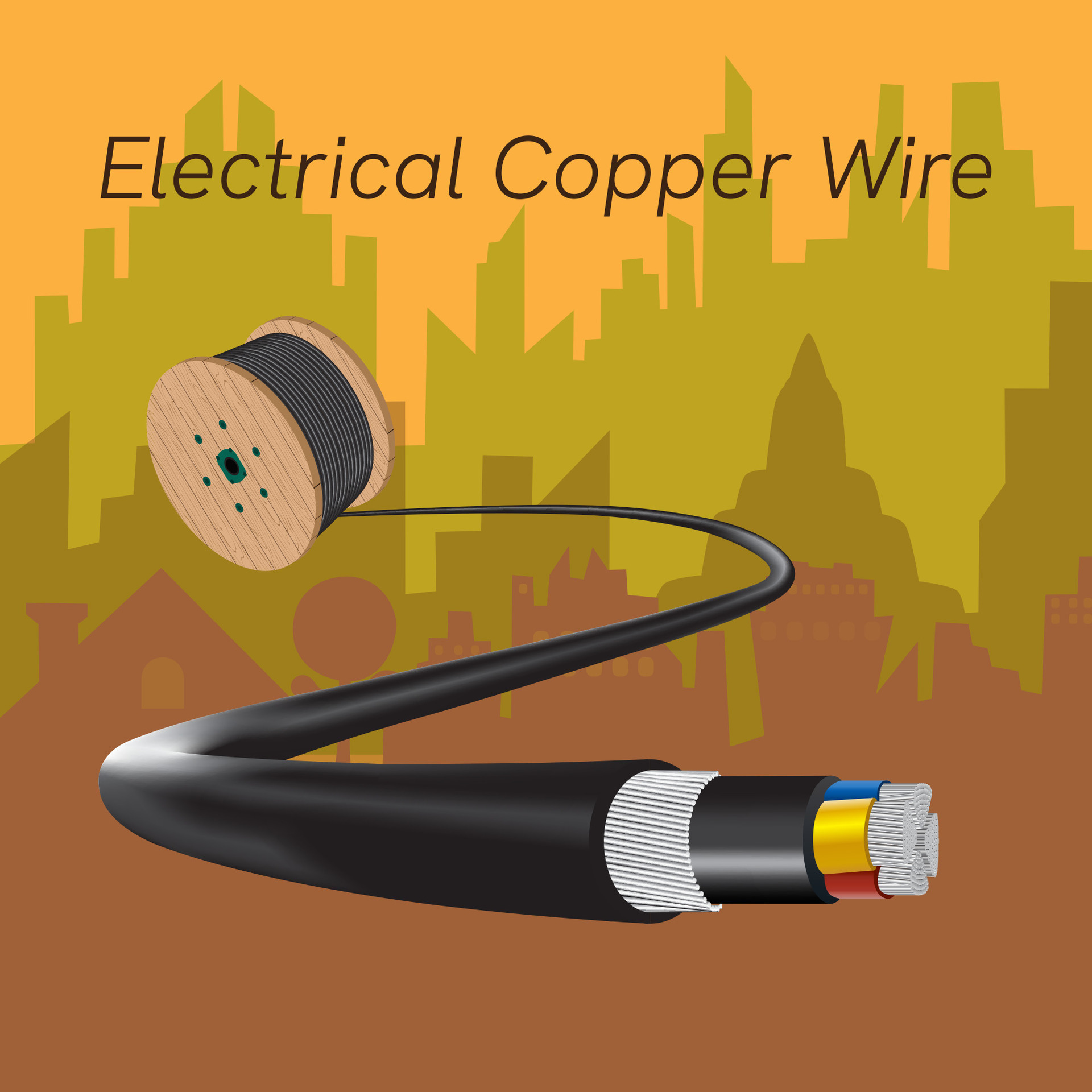 electrical copper wire on city background. 26534777 Vector Art at Vecteezy