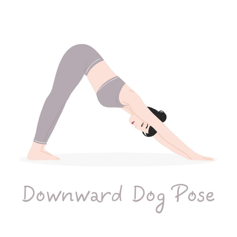 el niña lo hace yoga. yoga hacia abajo perro pose. el designacion de el yoga pose. vector plano ilustración