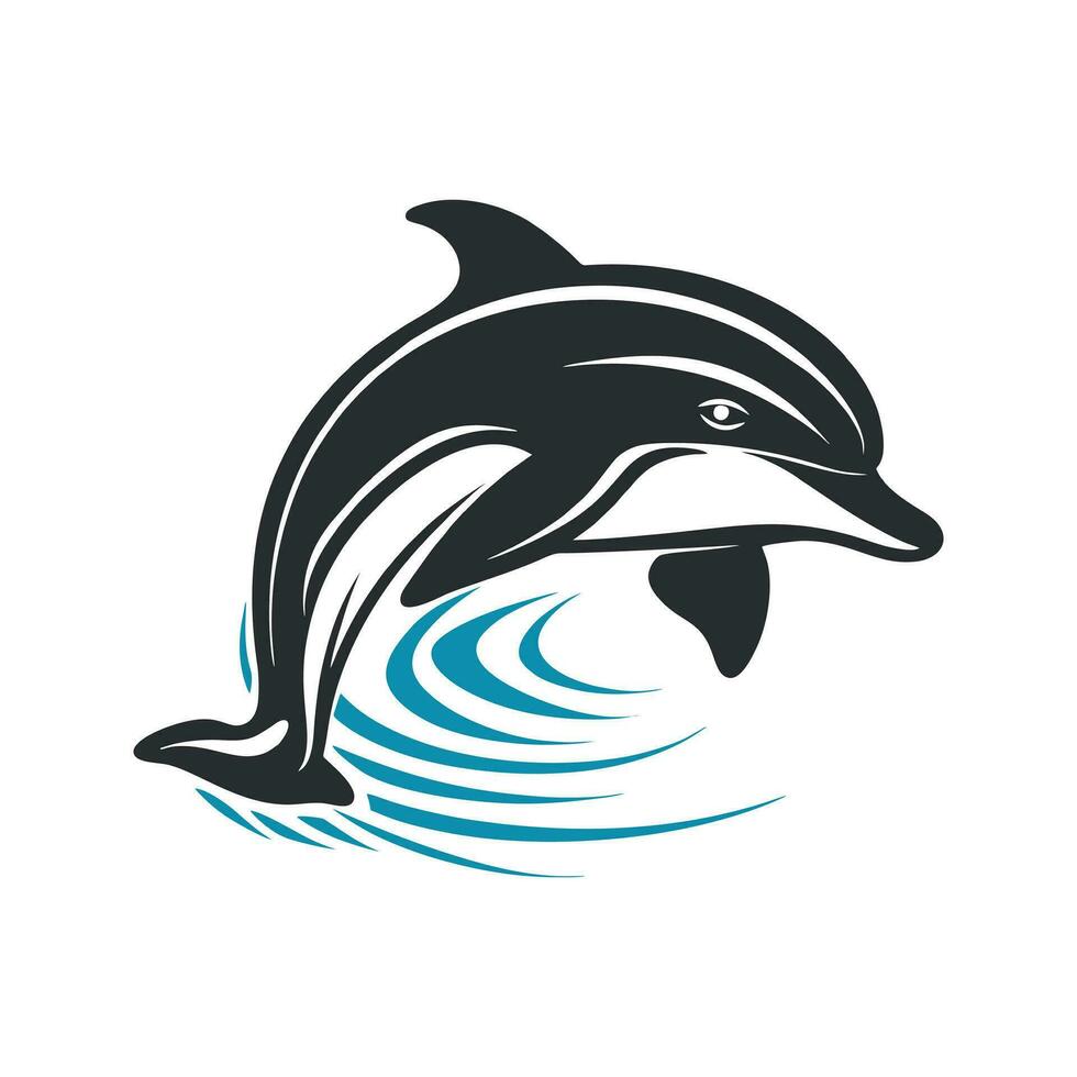 Dolphin jumping above waves logo mascot vector illustration