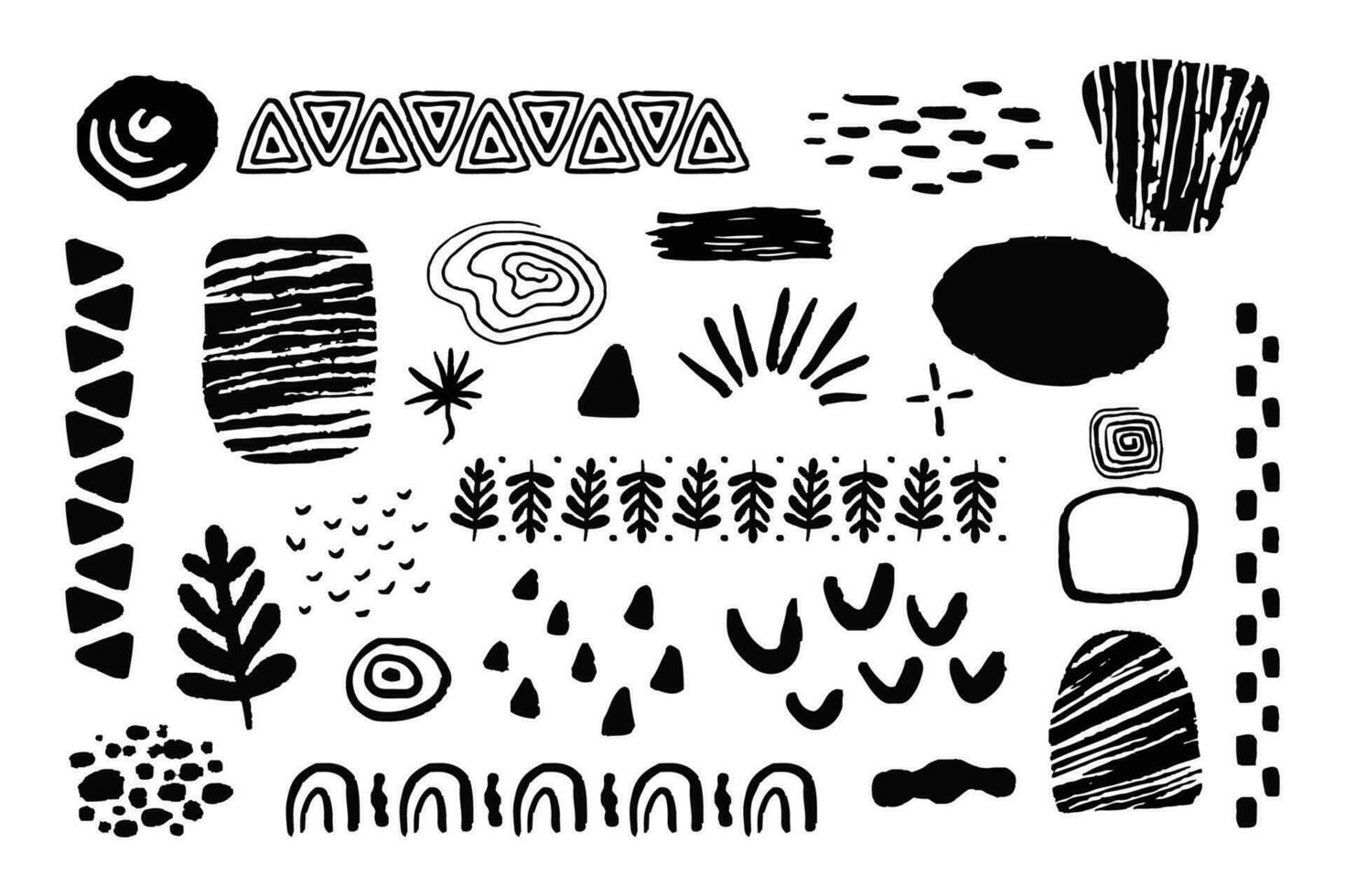 Set african tribal ethnic shapes elements in doodle style isoated on white background. Brush ornaments native sign. Vector illustration