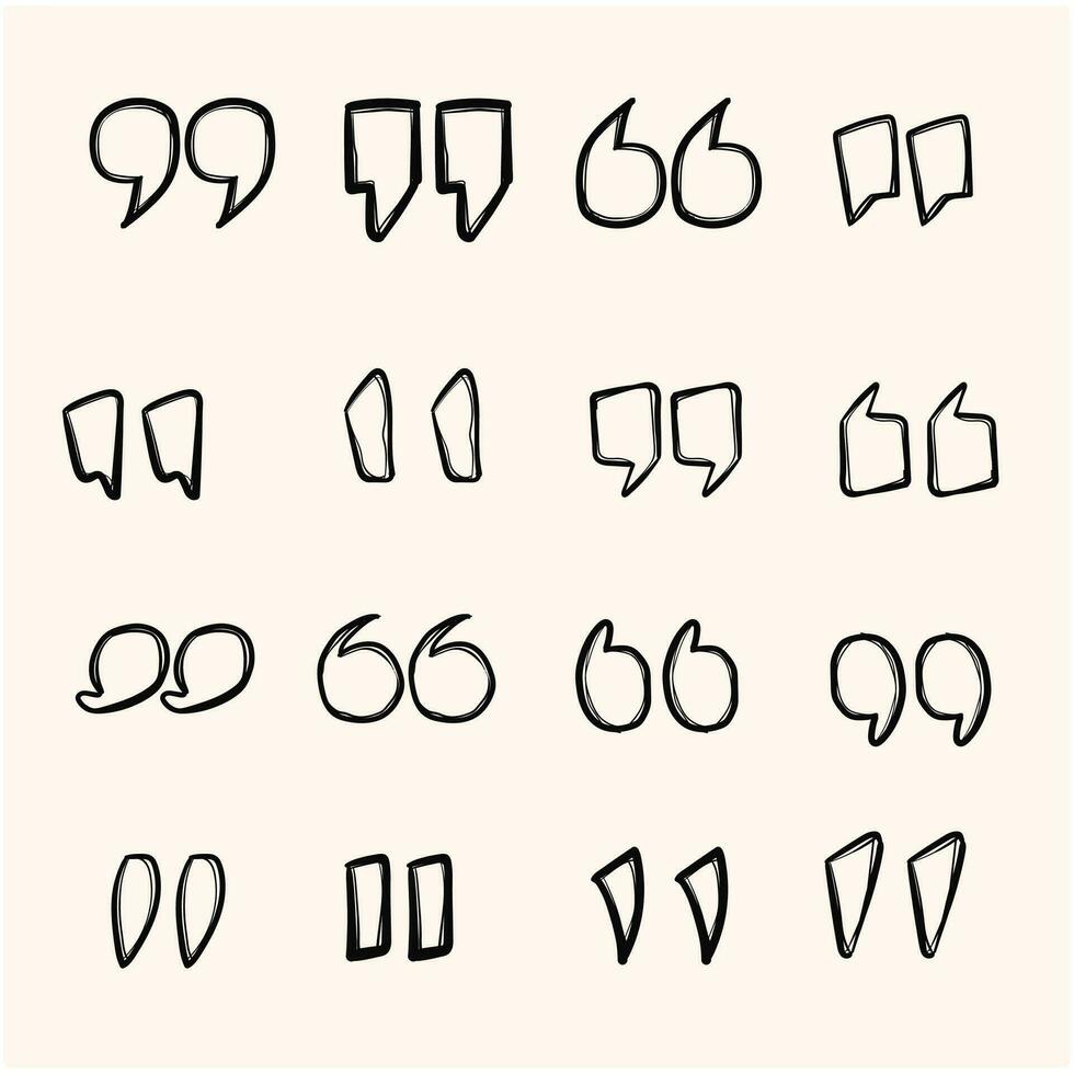 hand drawn Quotes icons. Quote marks comma, speech excerpt remark icon and citation commas or speech quotation mark. vector