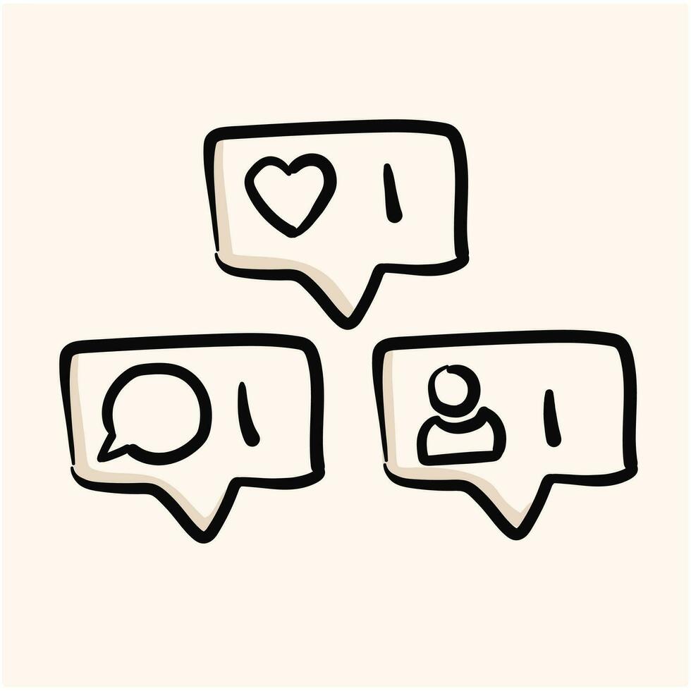 hand drawn doodle follower notification icon.Social network signs. Social media comment, like, follower illustration.doodle vector