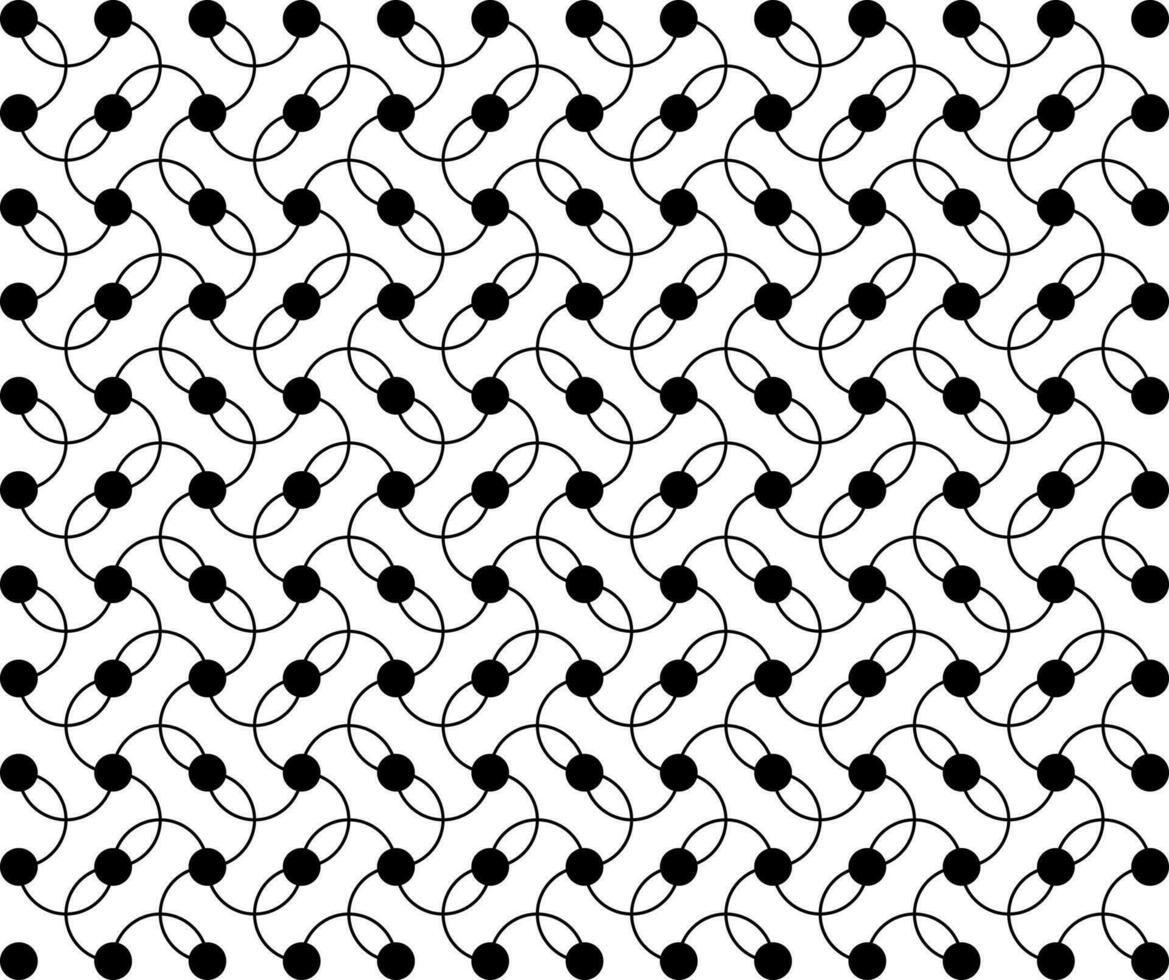 Seamless pattern of black dots and lines, abstract background curves and round dots. vector