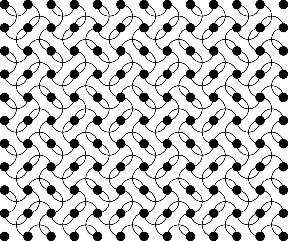 Seamless pattern of black dots and lines, abstract background curves and round dots. vector