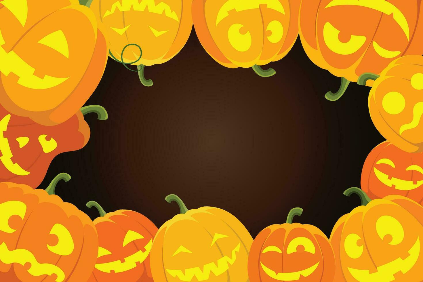 Halloween party poster with lettering. 3D emotional cartoon smiling pumpkins with eyes, candy, bats on yellow background. Festive flyer design. Invitation greeting card. Vector. EPS 10 vector