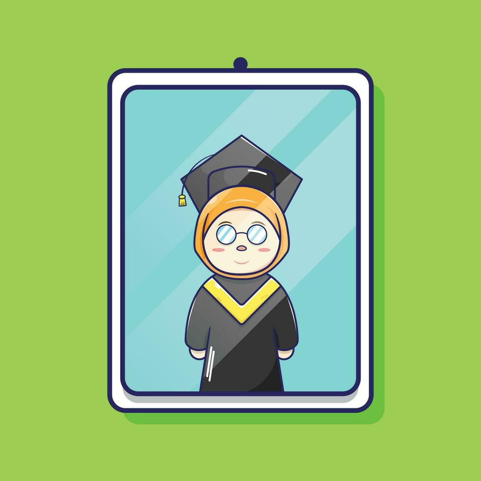 Flat vector cute cartoon girl graduation in frame