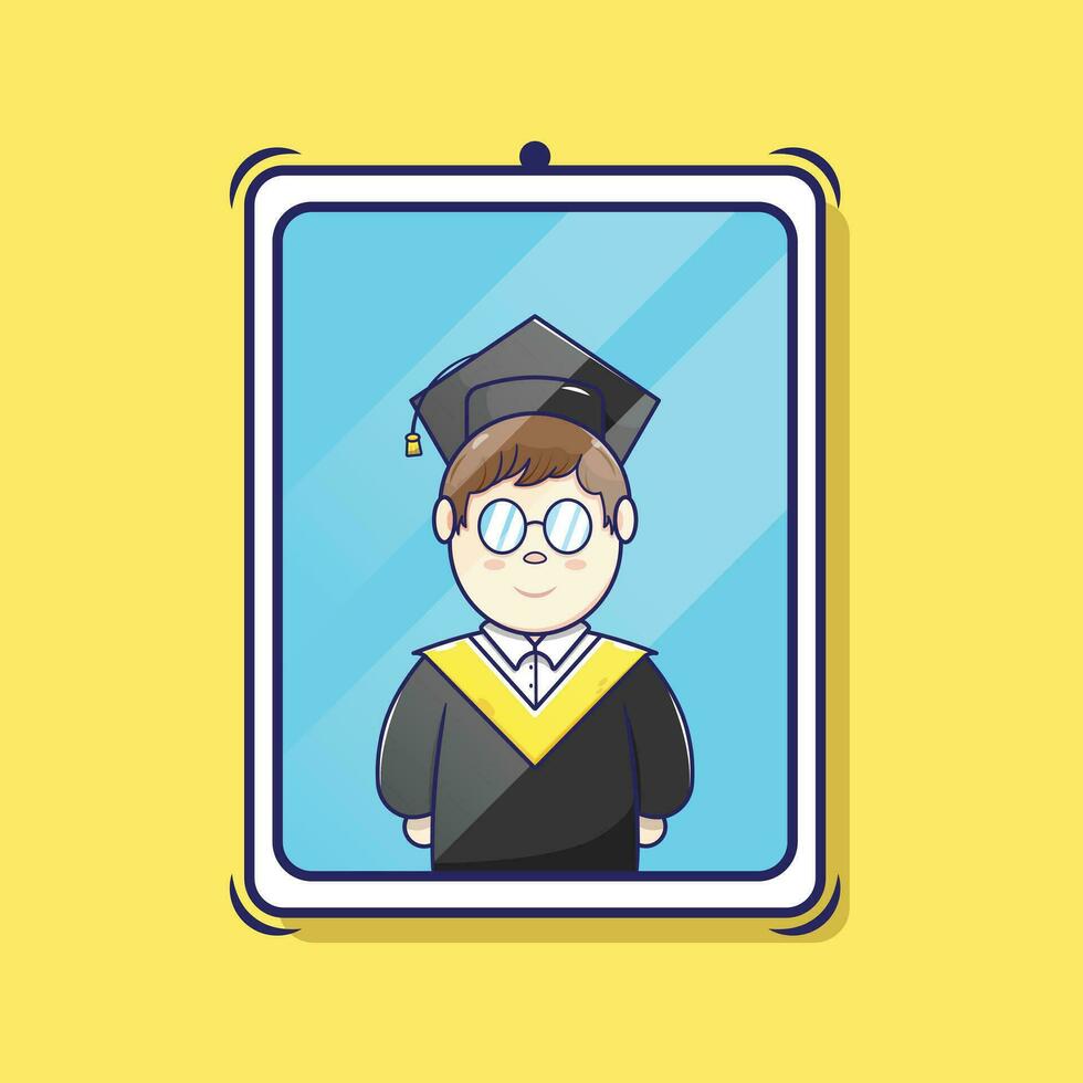 Flat vector cute boy graduation cartoon illustration