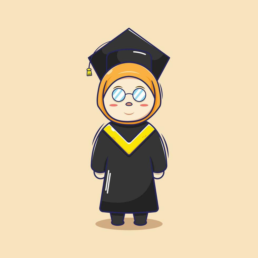 linda dibujos animados chibi niña graduación vector