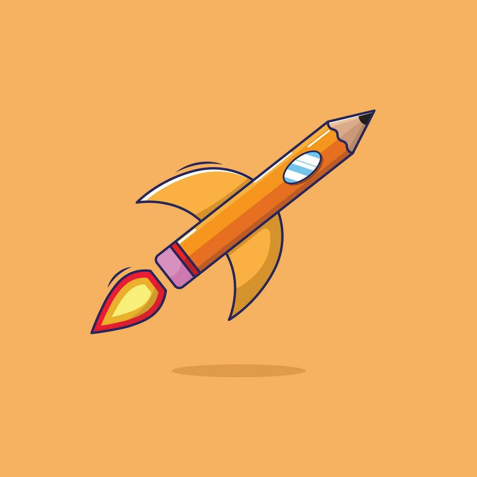 Cute cartoon pencil rocket vector goes to school