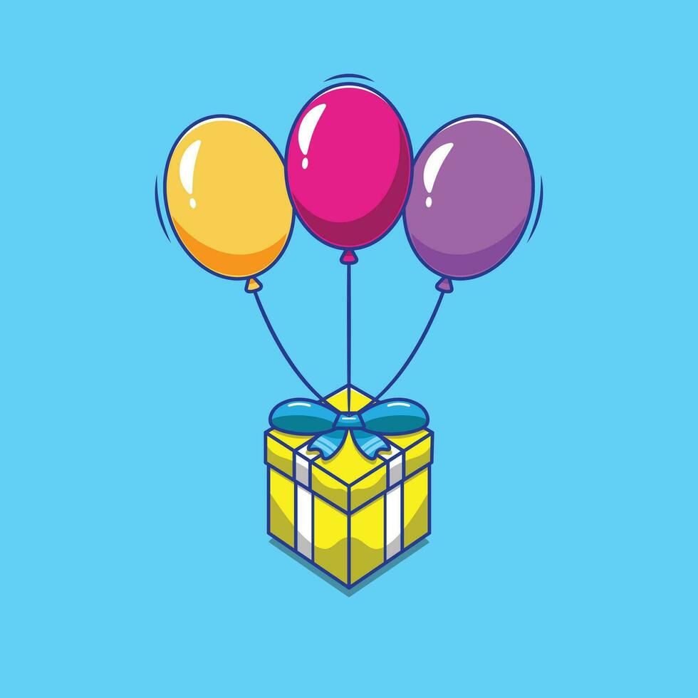 Flat vector a cute box illustration with cool balloon for gifts at graduation