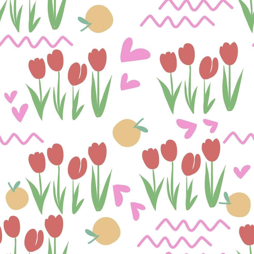 pattern with tulips and oranges on it vector