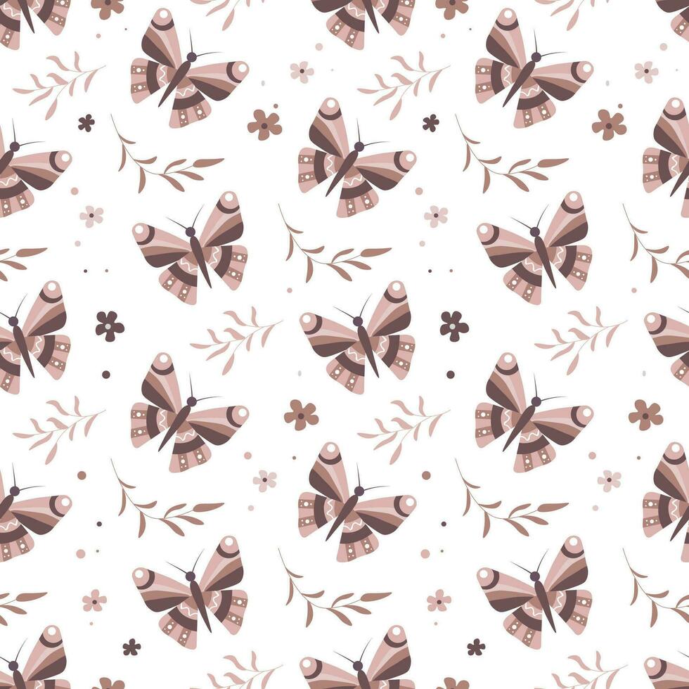 Seamless pattern with butterflies and leaves isolated on a white background. Pattern for clothes, wallpaper, kitchen towels, tablecloth vector