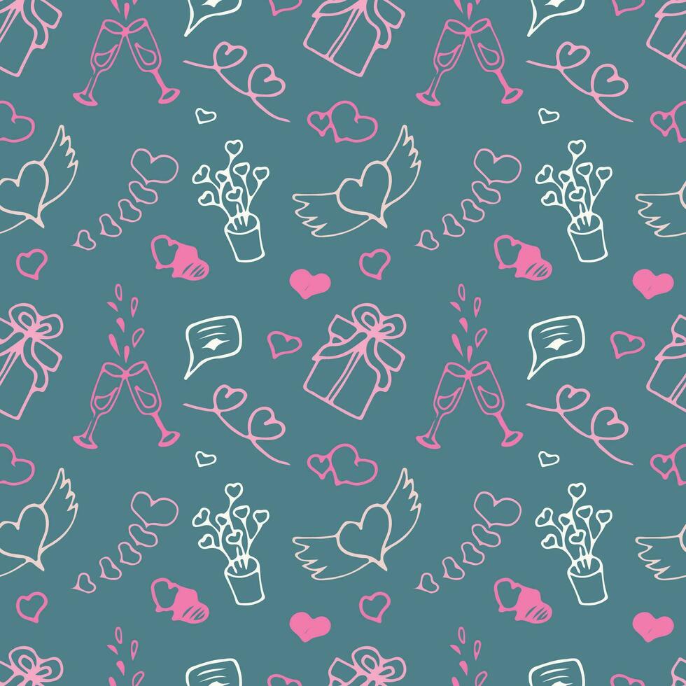 Seamless pattern with  cute love doodles.  Saint Valentine's Day background vector
