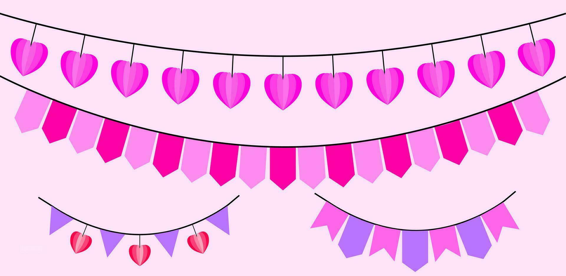 Romantic Pink Bunting with Heart Paper Shape Colletion vector