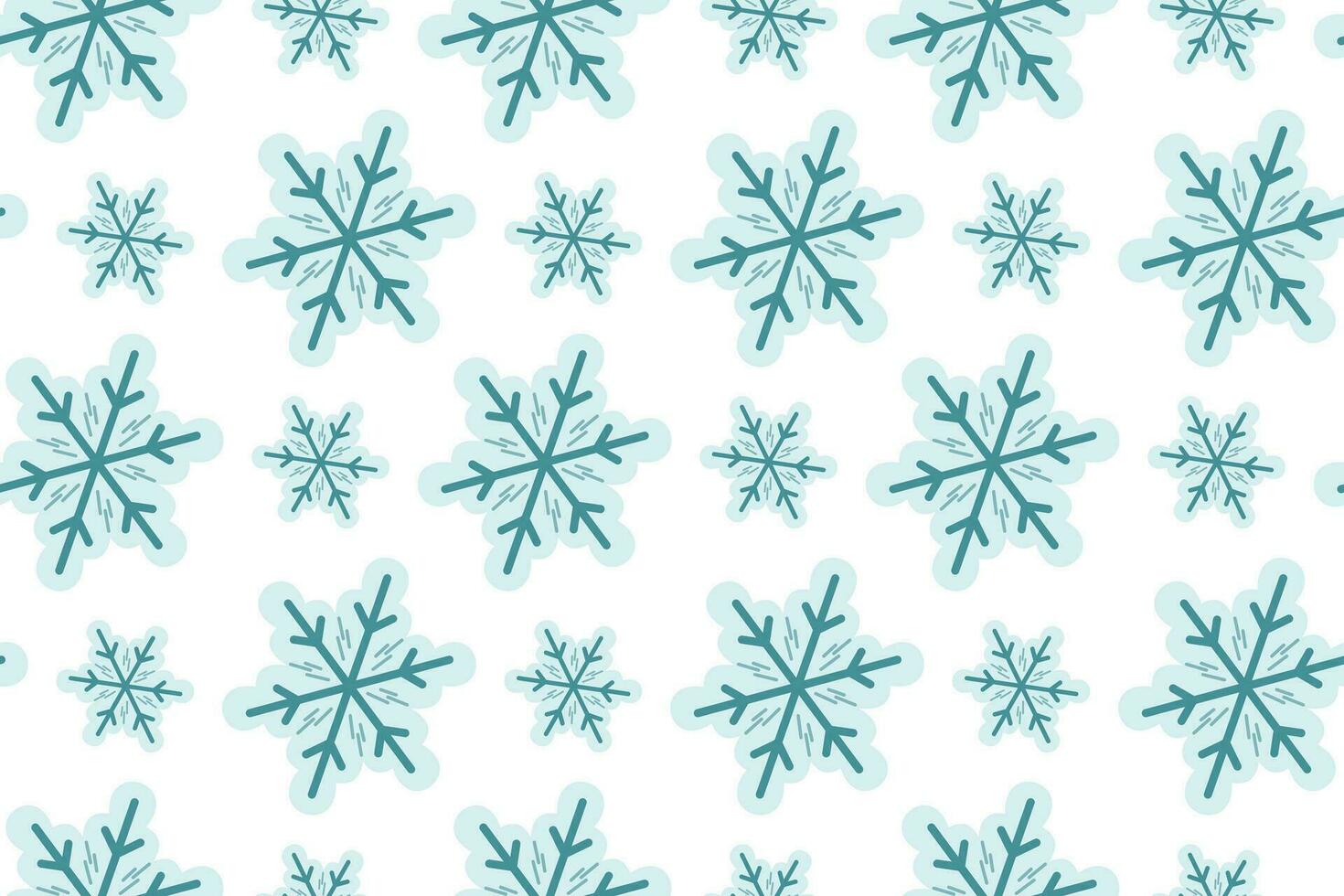 Winter vector seamless cartoon pattern with blue flat snowflakes.