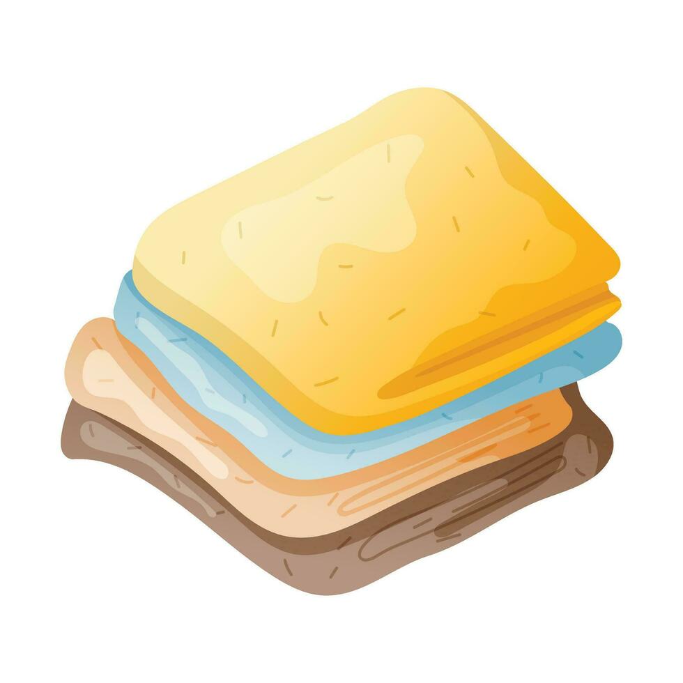 Vector isolated illustration of a stack of multicolored cloth rags or napkins for cleaning and dusting.