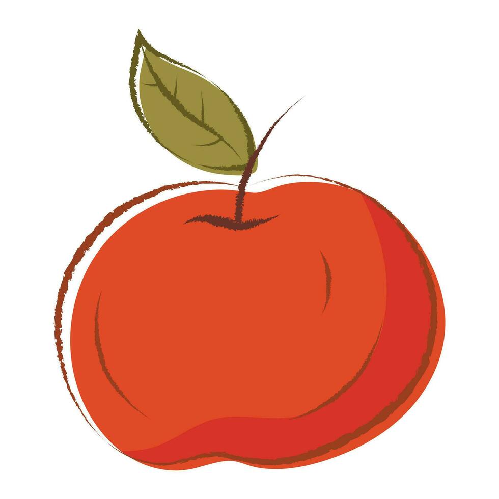 Vector isolated doodle illustration of a red apple with a branch and a leaf.