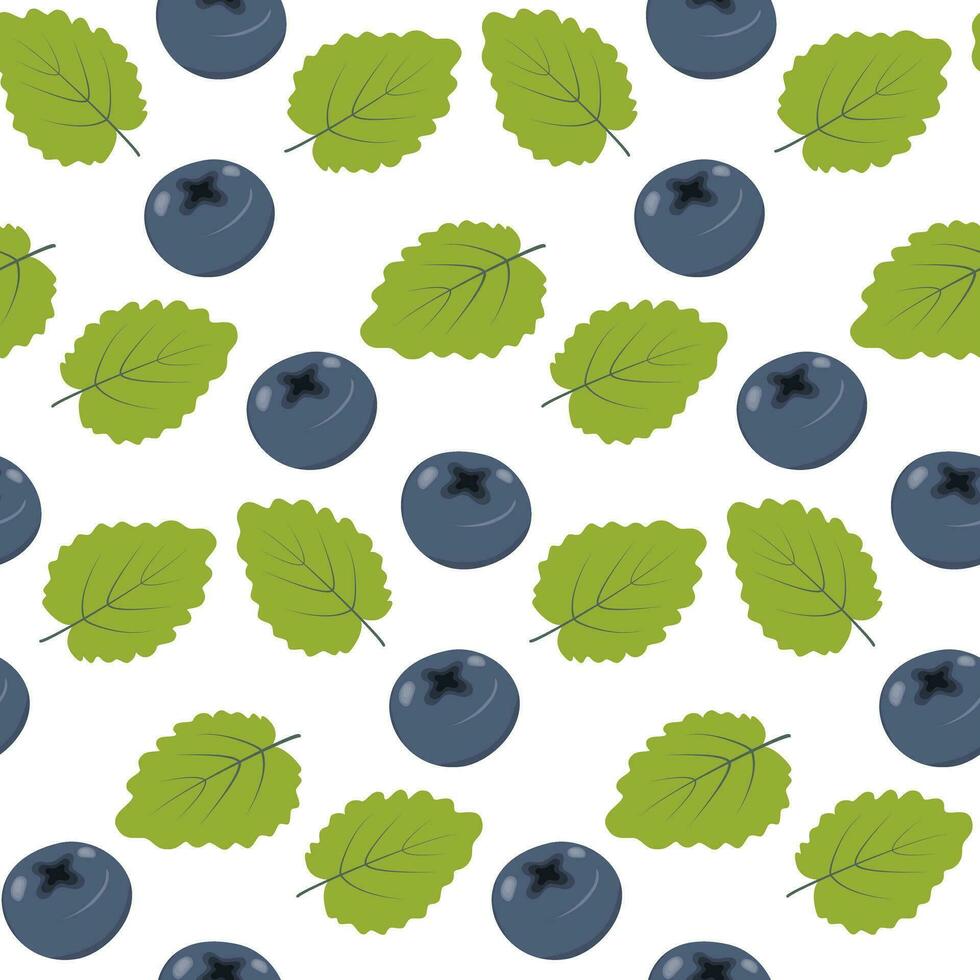Seamless pattern of blueberries and berry leaves in trendy shades. Healthy eating. Abstract backdrop vector