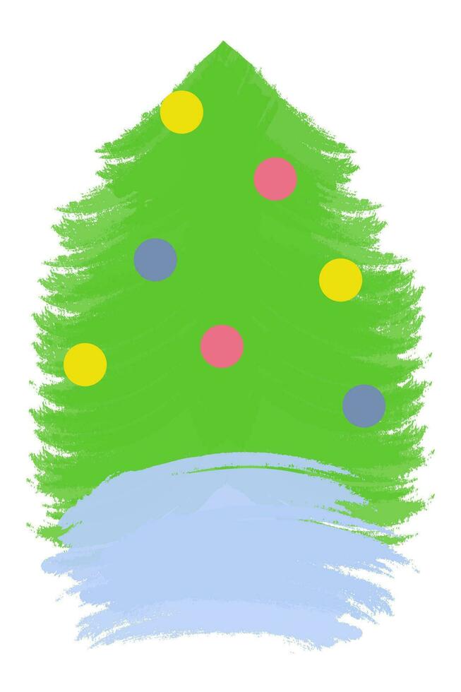 Abstract image of a Christmas tree from brush strokes with a garland of colored circles. Copyspace vector