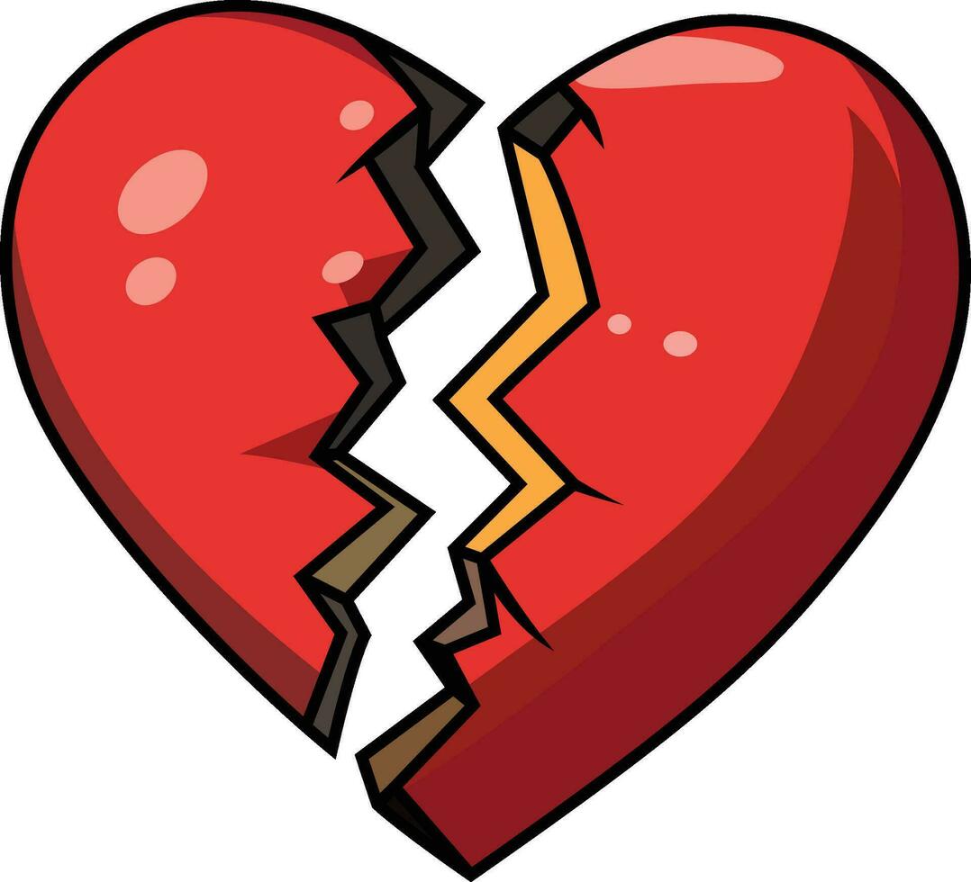 Broken heart cartoon vector illustration, cracked heart vector image , heart with crack marks stock vector