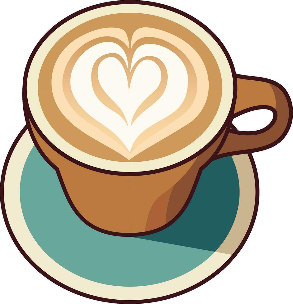 café latté con un corazón conformado diseño en parte superior plano estilo vector ilustración, Café exprés , latté espuma Arte café Arte valores vector imagen