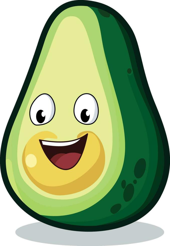 Cartoon avocado half vector image, alligator pear, happy avocado vector illustration