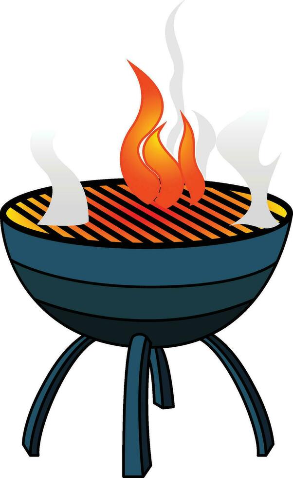 carbón parrilla barbacoa máquina vector ilustración, parilla parrilla con fuego plano estilo imagen