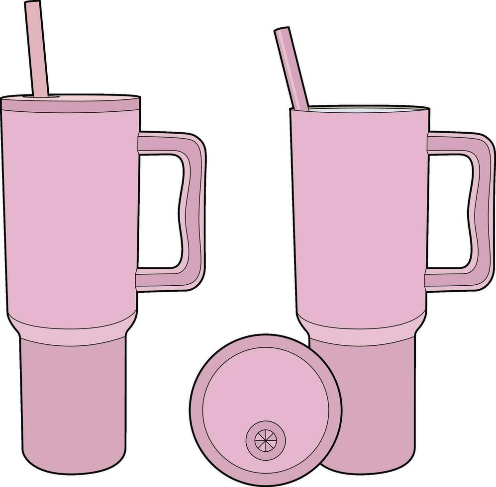 Water Bottle Travel Mug Cupholder with a straw vector illustration , Tea , coffee or beverage container with a lid vector image