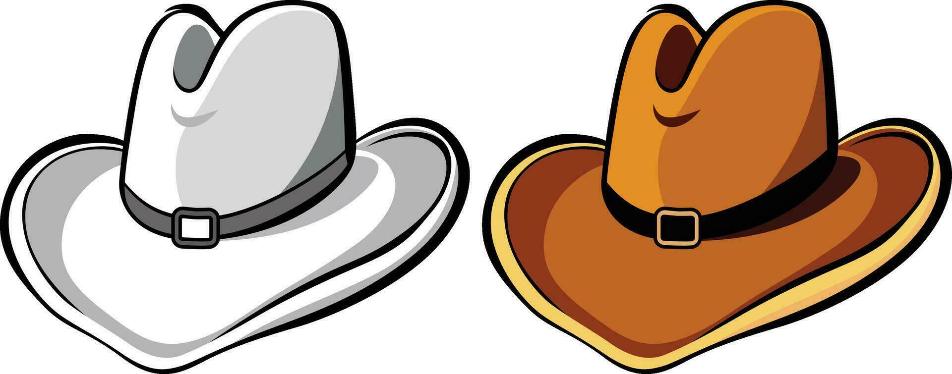 cowboy hat vector image, simple style cowboy hat colored and black and white vector illustration, ten gallon or Cattleman hat stock vector artwork