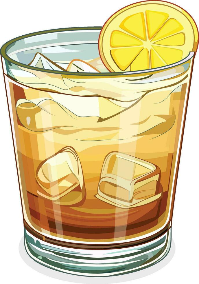 whiskey sour cocktail vector illustration, whiskey cocktail Drink with lemon and ice stock vector image