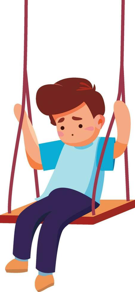 Sad boy swinging by himself isolated flat style vector illustration, Kid on a swing stock vector image