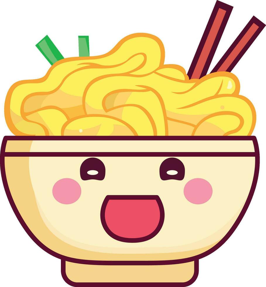 dibujos animados ramen tallarines linda mascota personaje vector ilustración, cuenco de ramen japonés fideos plato dibujos animados valores vector imagen