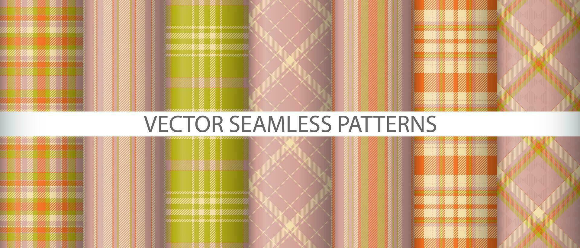 Set vector seamless pattern. Tartan fabric textile. Check texture plaid background.