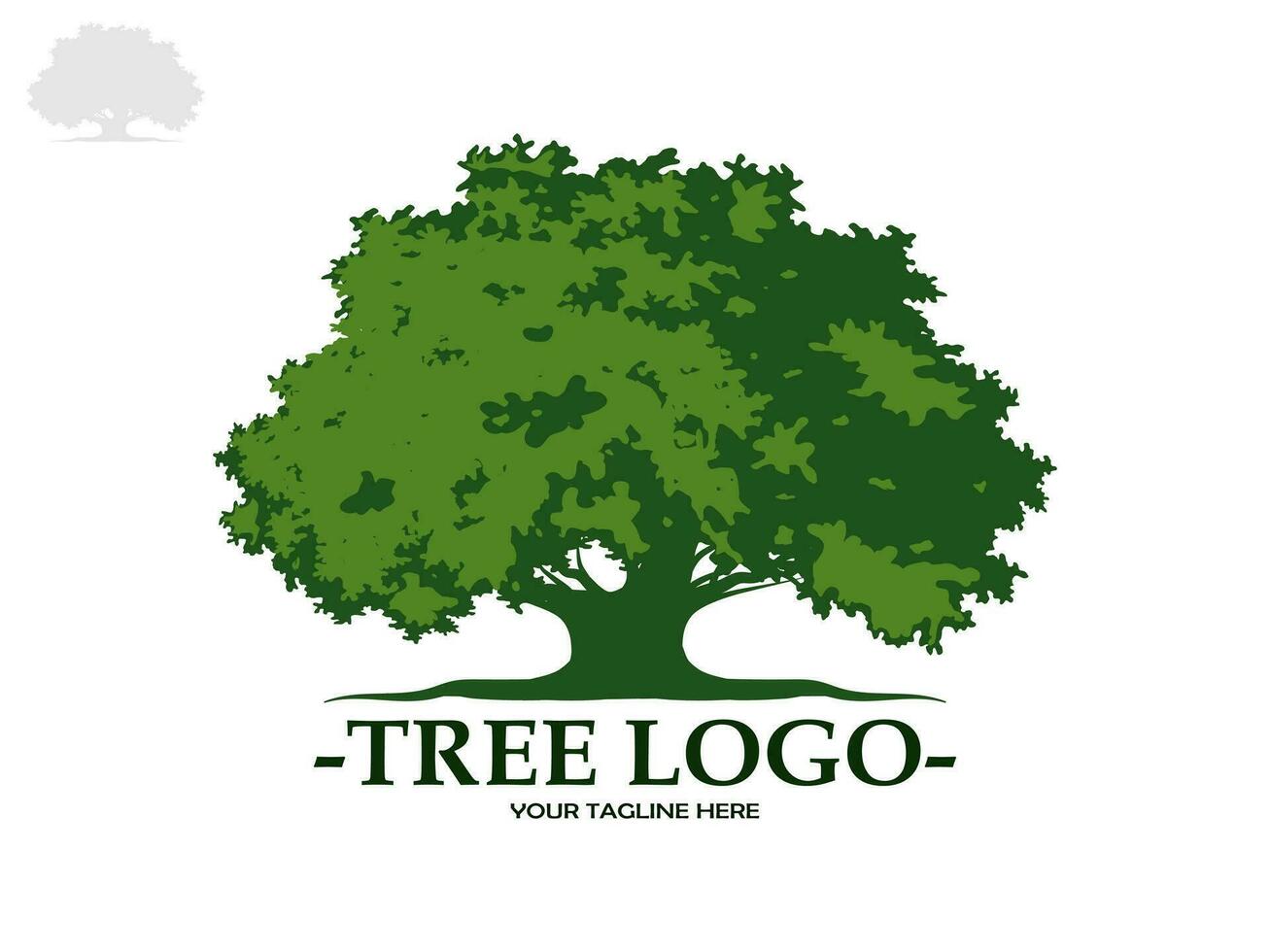 Trees and root with green leaves look beautiful and refreshing. Tree and roots LOGO style. vector