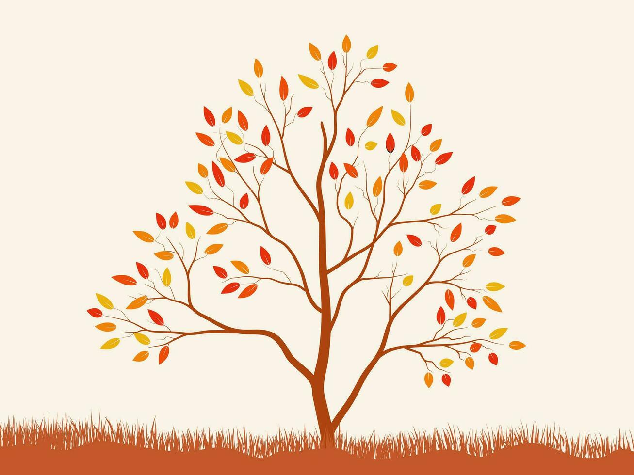 Autumn big tree. Autumn dry leave and nature branch plant vector illustration.