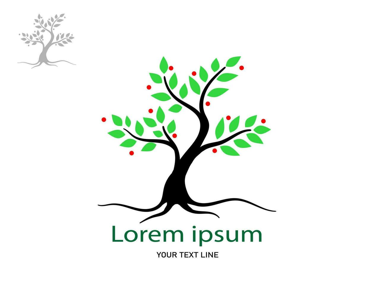 Trees and root with green leaves look beautiful and refreshing. Tree and roots LOGO style. vector