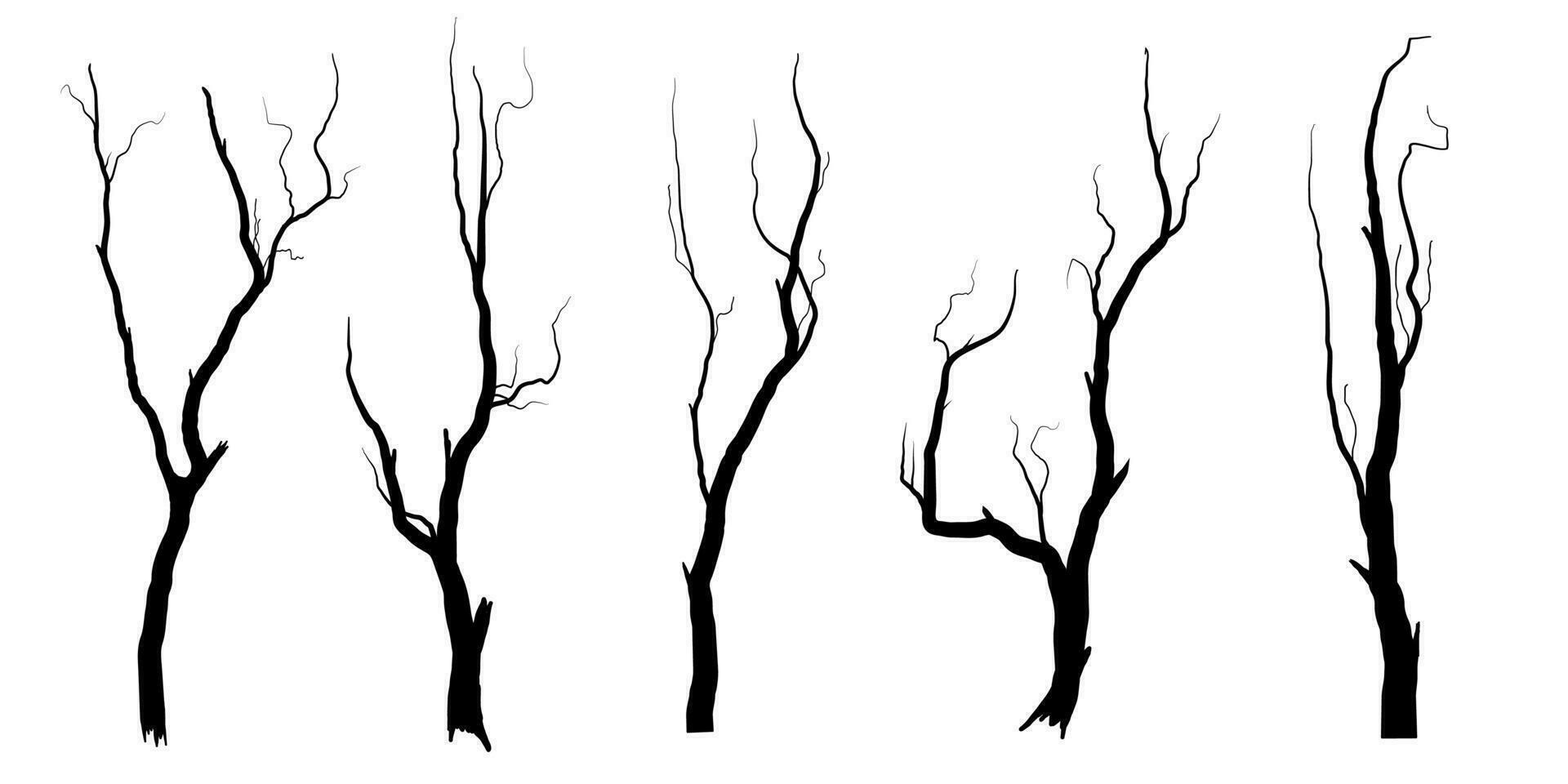 árbol de rama negra o siluetas de árboles desnudos. ilustraciones aisladas dibujadas a mano. vector