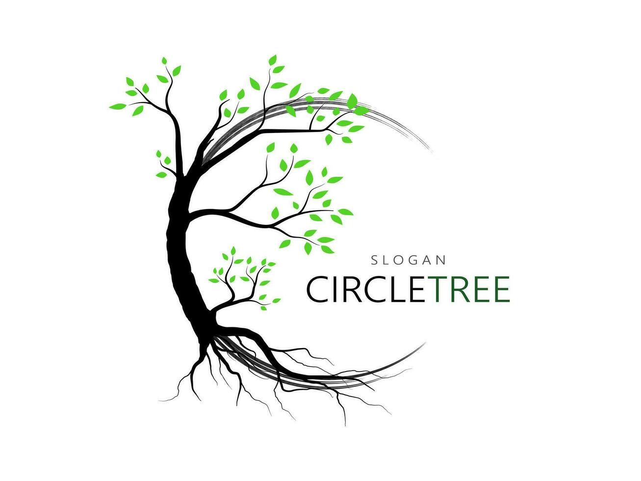 Trees and root with green leaves look beautiful and refreshing. Tree and roots LOGO style. vector