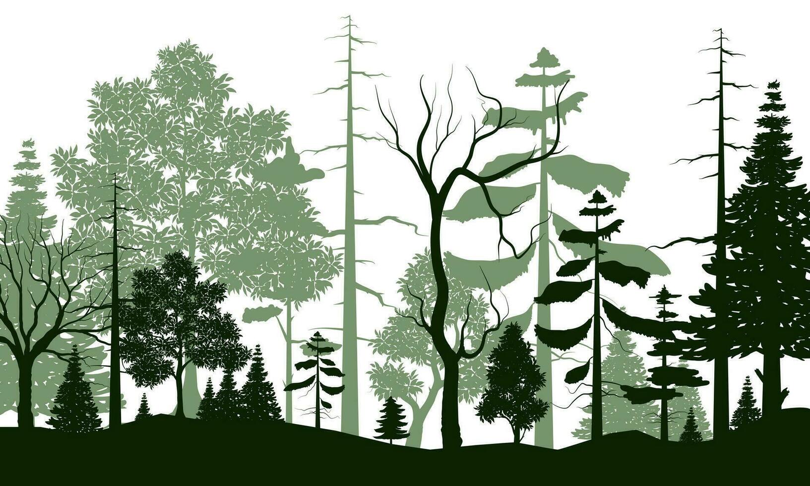 green tree forest background. Hand drawn isolated illustrations. vector