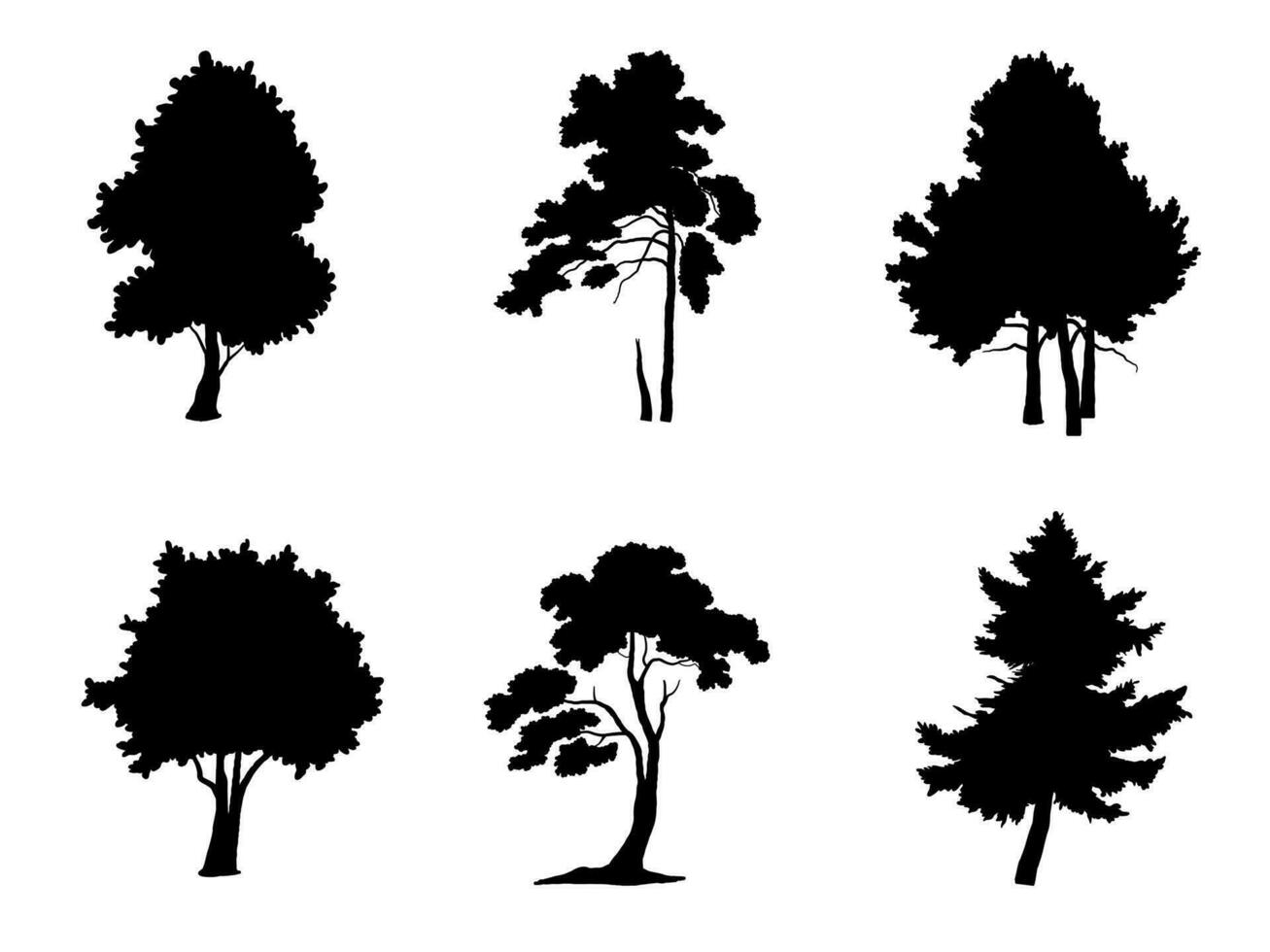 árbol de rama negra o siluetas de árboles desnudos. ilustraciones aisladas dibujadas a mano. vector